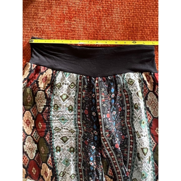 Scandal Italy Silk Wide Leg Palazzo Pants Boho Tile Print Black Waistband - Picture 7 of 9